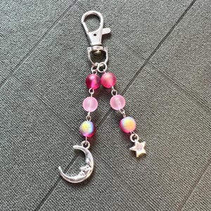 Himmlischen Stern und Mond rosa Perlen Schlüsselanhänger