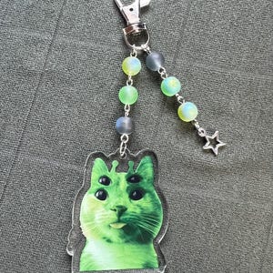 Alien cat acrylic character beaded keychains four eye alien cat