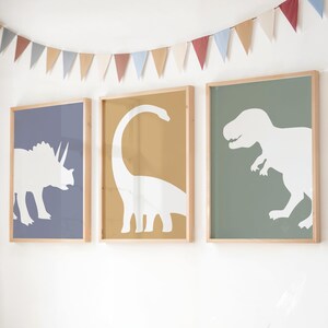 Dinosaur Printable Wall Art, Earth Tone Dinosaur Set of 3 Digital Prints for Boys Room or Nursery,  Dino Room Decor for Kids Bedroom