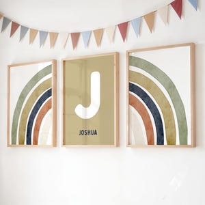 Jungen WALL ART druckt, 3 JUNGS Regenbogen herunterladbare Drucke, personalisierte Name Wandkunst, Wandkunst, Neutral Jungen Kinderzimmer Dekor