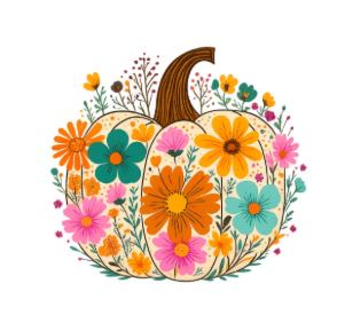 Floral Pumpkin PNG – Boho Fall Sublimation Design – Colorful Autumn ...