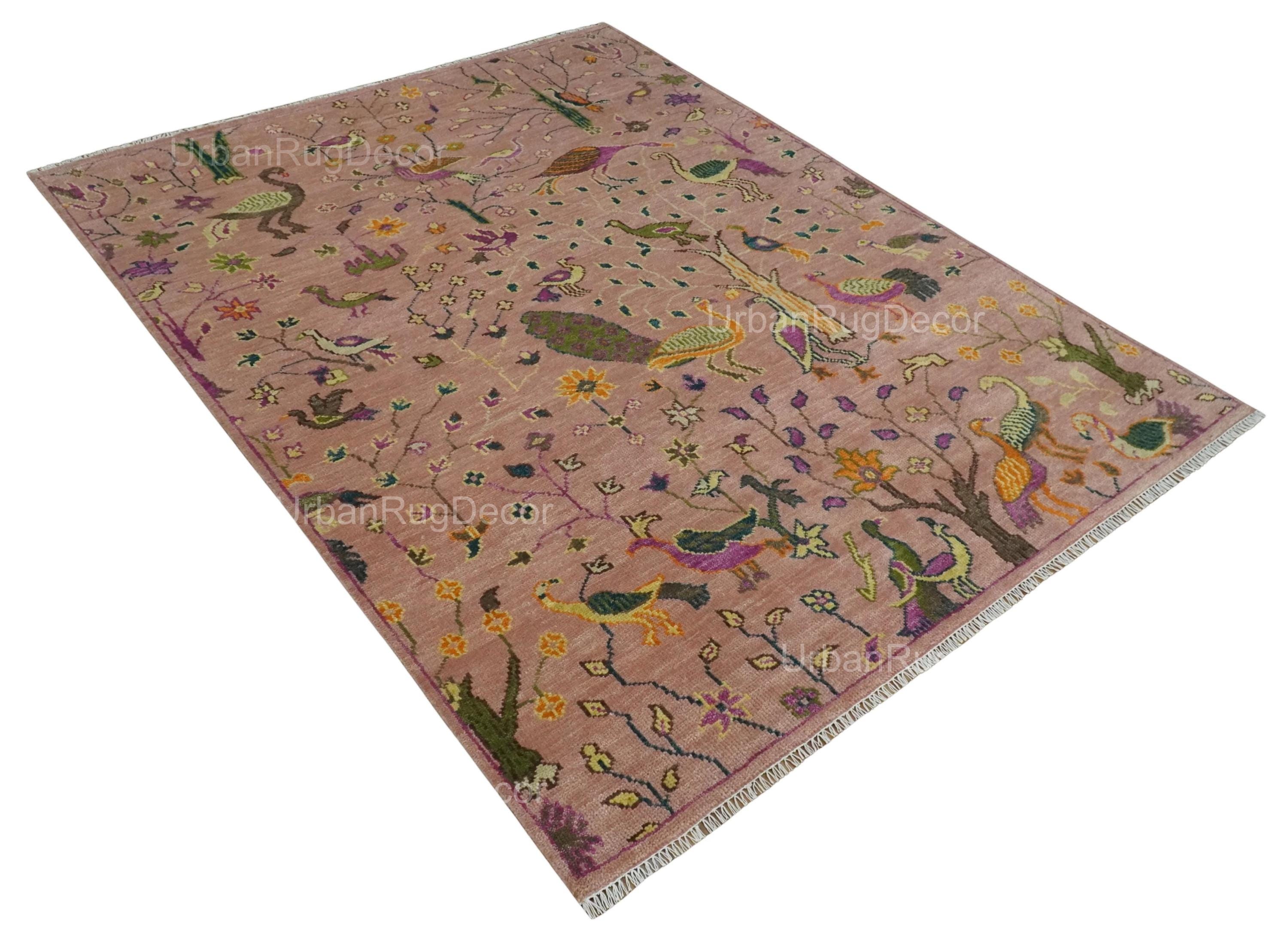 8x10 Tree of Life Pink Floral Area Rug | Hand Knotted Bird Rug ...