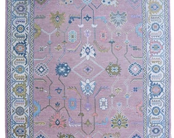 Hand Knotted Oushak Rug Lavender Wool Turkish Carpet Vintage Oriental Large Area Rug Traditional Handmade Living Room Rug, Runner