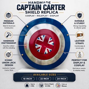 Captain Carter Shield Replica – Union Jack Metal Steel Cosplay Prop Armor image 7