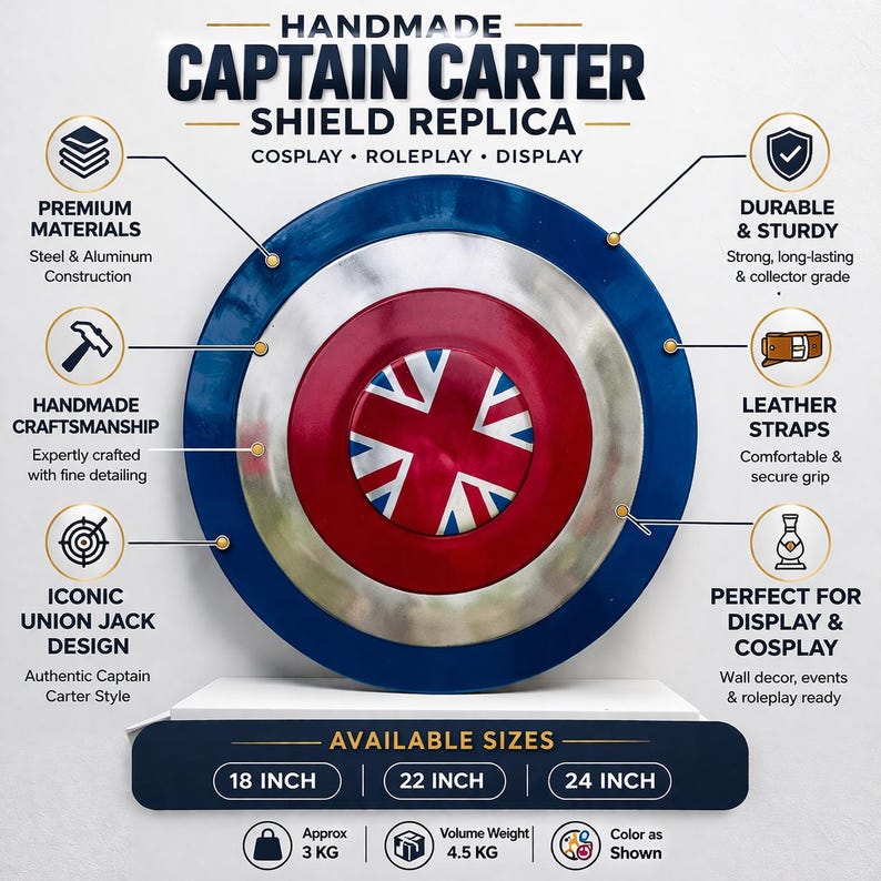 Captain Carter Shield Replica – Union Jack Metal Steel Cosplay Prop Armor image 7