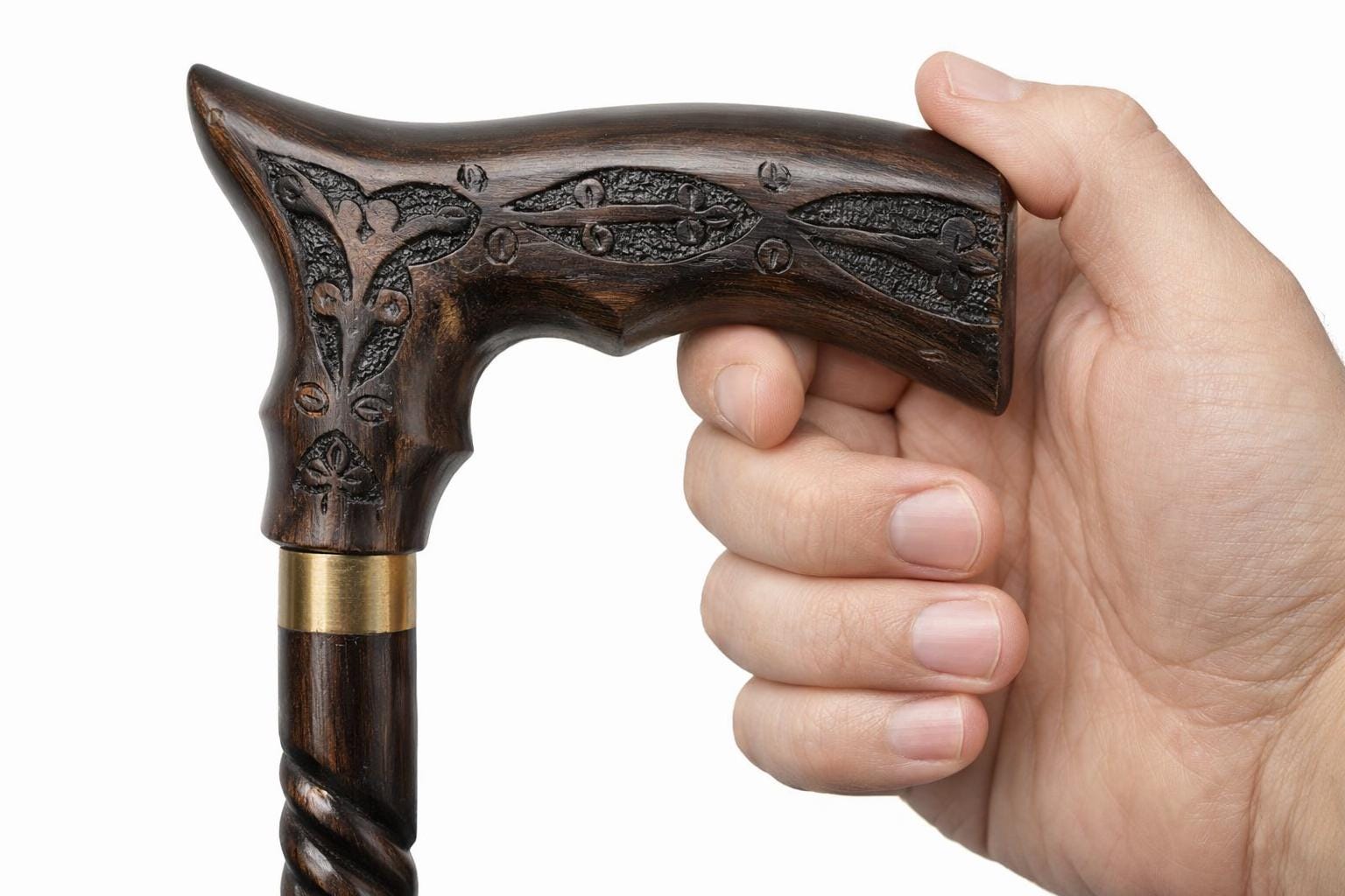手彫り木製杖 - ツイストシャフト、真鍮のアクセント - Etsy 日本
