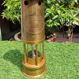 Antique Brass Miner’s Safety Lamp – 1920 Replica Flame Lantern, Steampunk Home Decor, Nautical Vintage Collectible Gift