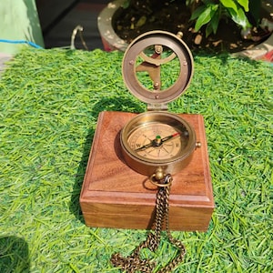 Handgemaakt messing zonnewijzerkompas | Vintage nautisch verzamelobject | Antiek maritiem decor | Cadeau voor hem | AKNauticalMart