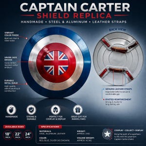 Captain Carter Shield Replica – Union Jack Metal Steel Cosplay Prop Armor image 6