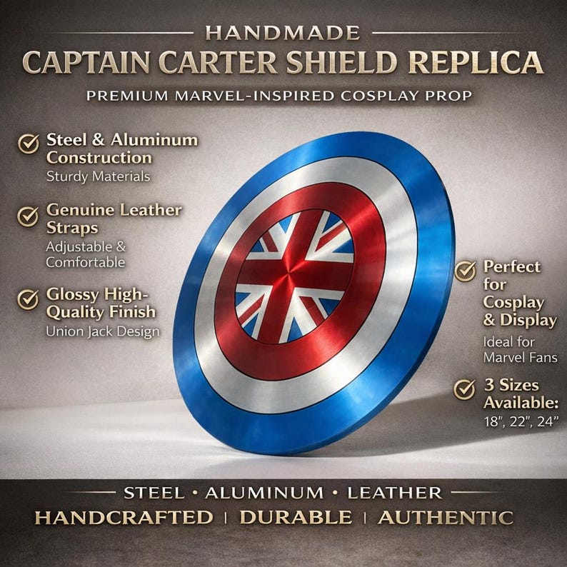 Captain Carter Shield Replica – Union Jack Metal Steel Cosplay Prop Armor image 3