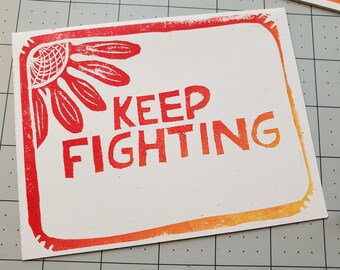 Keep Fighting Social Justice Lino Print Card