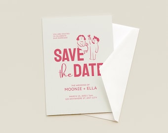 Save the Date Template, Minimal Doodle Wedding Invitation, Editable Canva Wedding Card, Printable Save the Date, Modern Line Art Invite