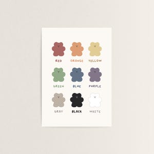 Póster educativo a color para niños, arte mural de aprendizaje para niños pequeños, imprimible para guardería, decoración de aula, tabla de colores Montessori, arte imprimible