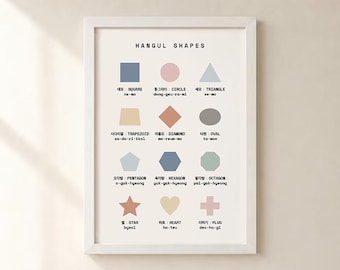 Minimalist Hangul Shapes Poster, Learn Korean Shapes Print, Korean Wall Art for Kids, Nursery Decor, Educational Printable