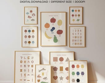 Korean Hangul Poster Set of 9, Hangeul Alphabet, Korea Nursery Wall Art, Korean Learning Printable, Educational Kids Room Decor, DigitalDown