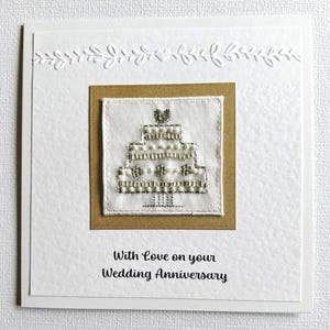 Handmade Wedding Anniversary Card with Beaded Motif.