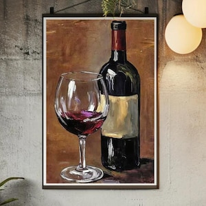 Wein Wand Kunst Digital Download - Eleganter Rotweinglas Druck, modernes Küchen- oder Bardekor, sofort druckbare Weinmalerei