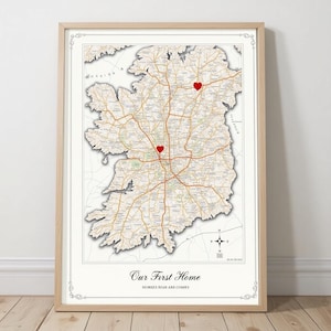Digitale La nostra prima casa, La casa è dove si trova il cuore, Stampa mappa regalo - Nuova casa, Prima casa, Regalo di fidanzamento o anniversario, Arredamento personalizzato
