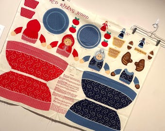 Vintage Little Red Riding Hood Grandmother & Wolf Doll Storybook Fabric Panel Cut and Sew Topsy Turvy Doll Stuffed Toy Springs diy