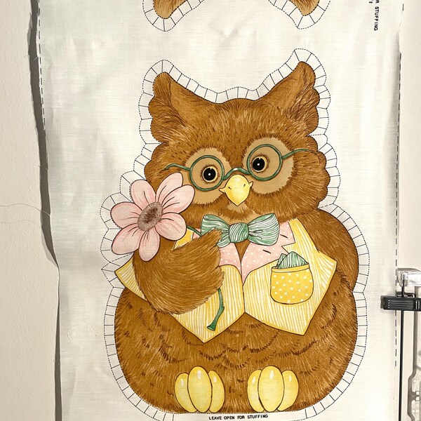 Vintage Anthropomorphic OWL Pillow doll toy cut & sew Fabric Panel Springs Mills DIY Baby Gift, Nursery
