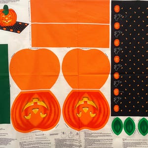 vintage Halloween Pumpkin Basket Jack O Lantern and table centerpiece Candy Corn Cat Runner Fabric Craft Panel Cut Sew diy Cranston VIP