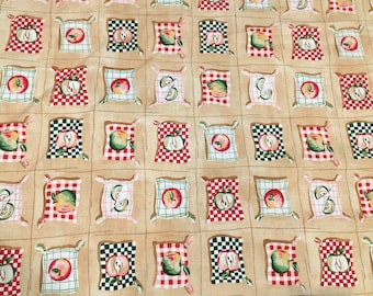 Vintage Apple Picnic Patch Squares Fabric Quilting Cotton Orchard 1993 OOP Classic Cottons by 1/2 Yard, Yard, etc