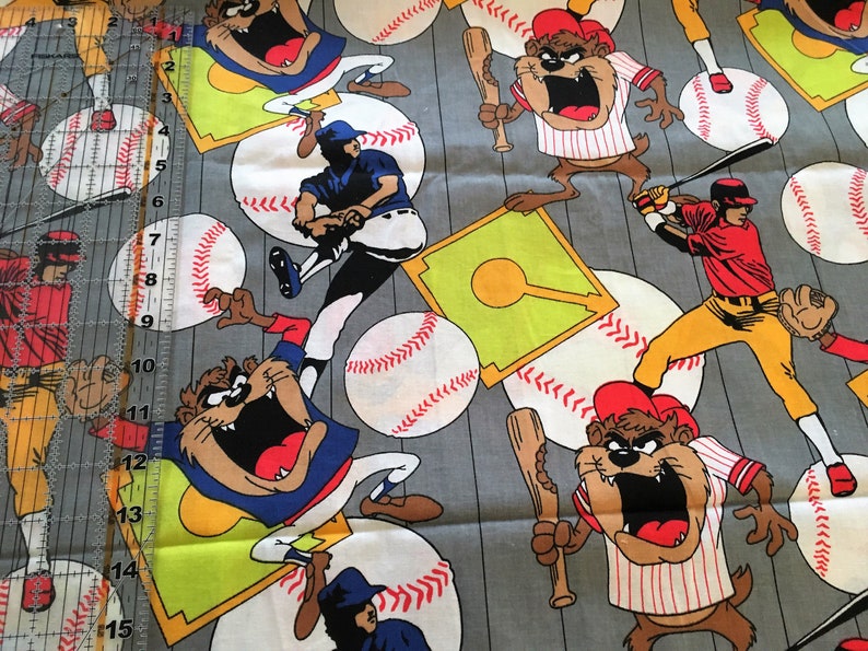 Vintage Taz Fabric Baseball Players Tazmanian Devil Sports Cotton ...