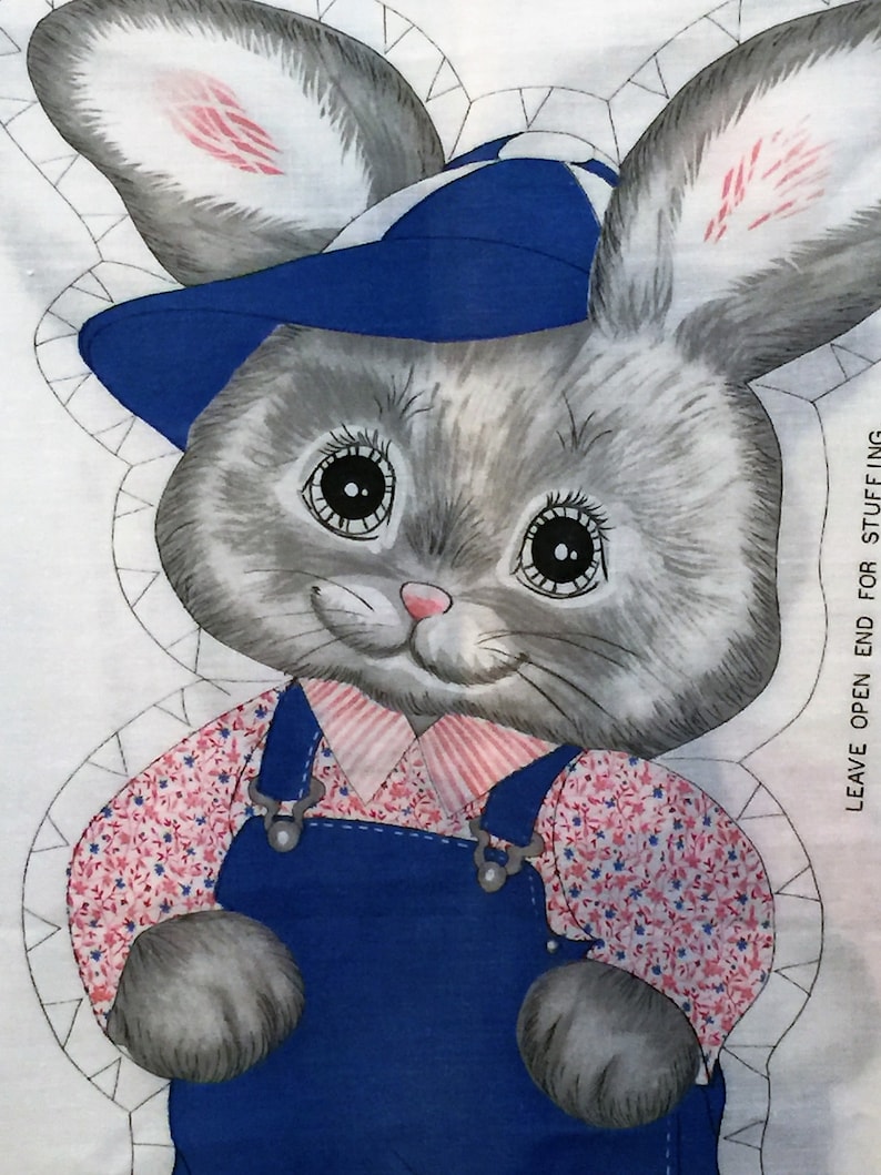 Vintage Bunny Rabbit Fabric Panel Retro Bib Overalls Easter | Etsy