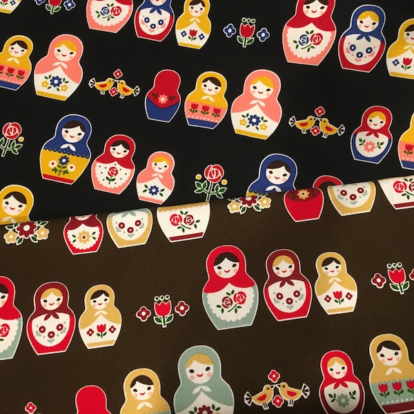 Cosmo Textile Japan Matryoshka Fabric Oxford Cotton Nesting Dolls CHOICE Options Black or Brown by the 1/2 Yard Out of Print