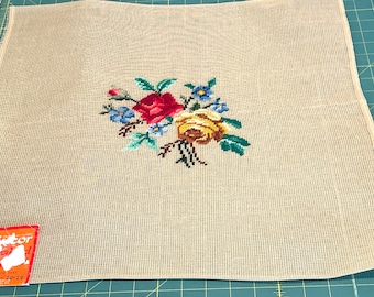 Vintage Rose Floral Bouquet Needlepoint Canvas Pre Worked  Madincor Madeira Wool 20"x20" NOS LeeWards DIY to Finish