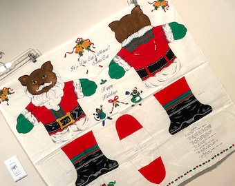Vintage Christmas Santa Cat Meow Fabric cut & sew Holiday Craft Soft Sculpture Decor diy Concord Kesslers 19" when Finished