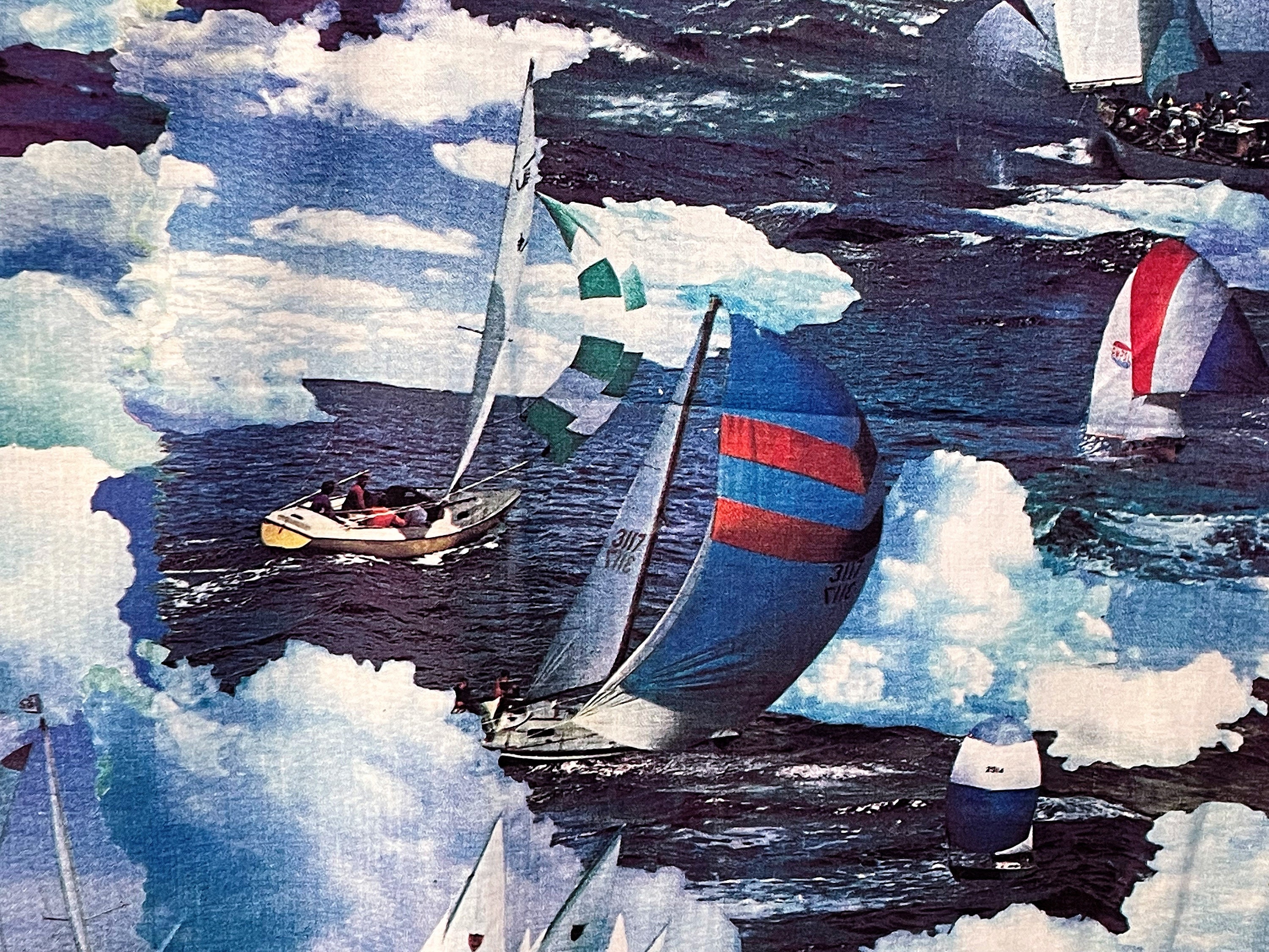 RARE S MARROTT GONE SAILING SAIL YACHT BOAT COTTON FABRIC SOLD BY THE 1/2 YD 