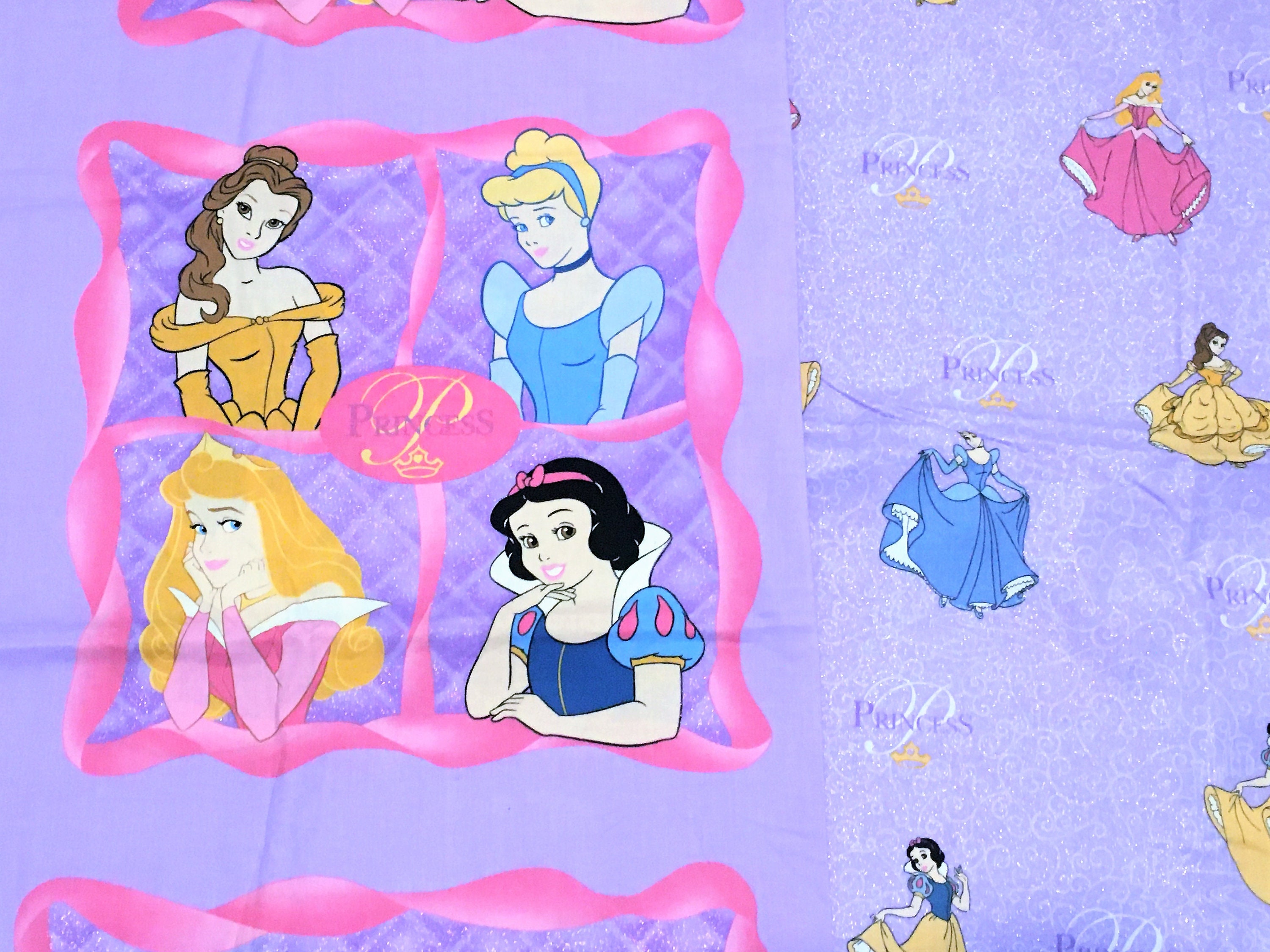 Vintage Disney Princess Fabric Pick Options All Over Glitter Etsy