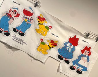Vintage Raggedy Ann & Andy with Arthur the Dog fabric ut and sew Pillow doll toys Panel Springs Mills 1978 Bobbs Merrill Please Read
