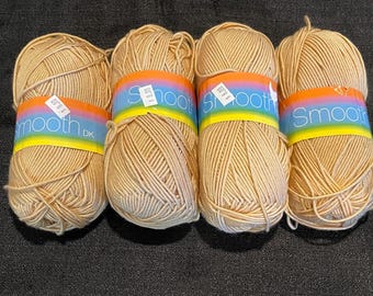 King Cole SMOOTH DK Acrylic Yard 4 Skeins Tan Neutral Color 799 Knit Crochet Color  100 gram 236 Yards Each Made in UK