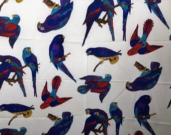 Vintage Parrot Birds Fabric Macaw Cockatoo PREWASHED Cotton Larger Tropical Birds Ornithology Quilting, Aviary Decor diy 1.83y