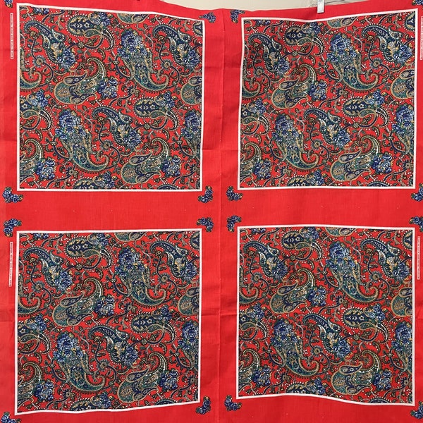 Vintage Paisley Floral Boho Blue Roses Fabric Bandana Quilt Squares diy Scarf, Quilting, Craft, Pillow Top, accessories RN 14193 2 or 4