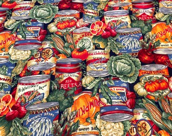 Vintage Canned Vegetable Labels Cans and Veggie Fabric Cranston Joan Kessler by 1/2 YARD OOP