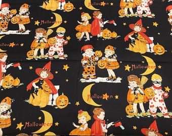 Retro Storybook Children Halloween trick or treat Fabric OOP 2006 Wonderful Costumes, JOL, Black Cat Alexander Henry by FQ+