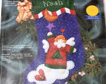 Vintage Janlynn Primitive SNOWMAN Felt Stocking Kit Prim Folk Art Felt Applique 16" Holly Witt 1999