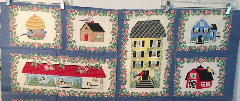 Birds Birdhouses Townhouse Barn Log Cabin Hut Floral Fabric Etsy