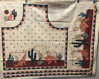 Vintage Southwest Santa Fe Apron Adobe, Cactus, Coyote, Buffalo, Desert Colors DIY Cut & Sew fabric Panel Pattern Concord Applique too