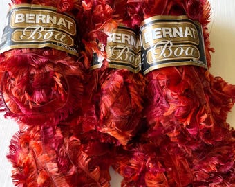 BERNAT Boa Eyelash Yarn Lot 7-8 Skeins, Bundles Vibrant Rust Color Phoenix 81505 Knit Crochet Color Please Read  50 gram 71 Yards Per Full