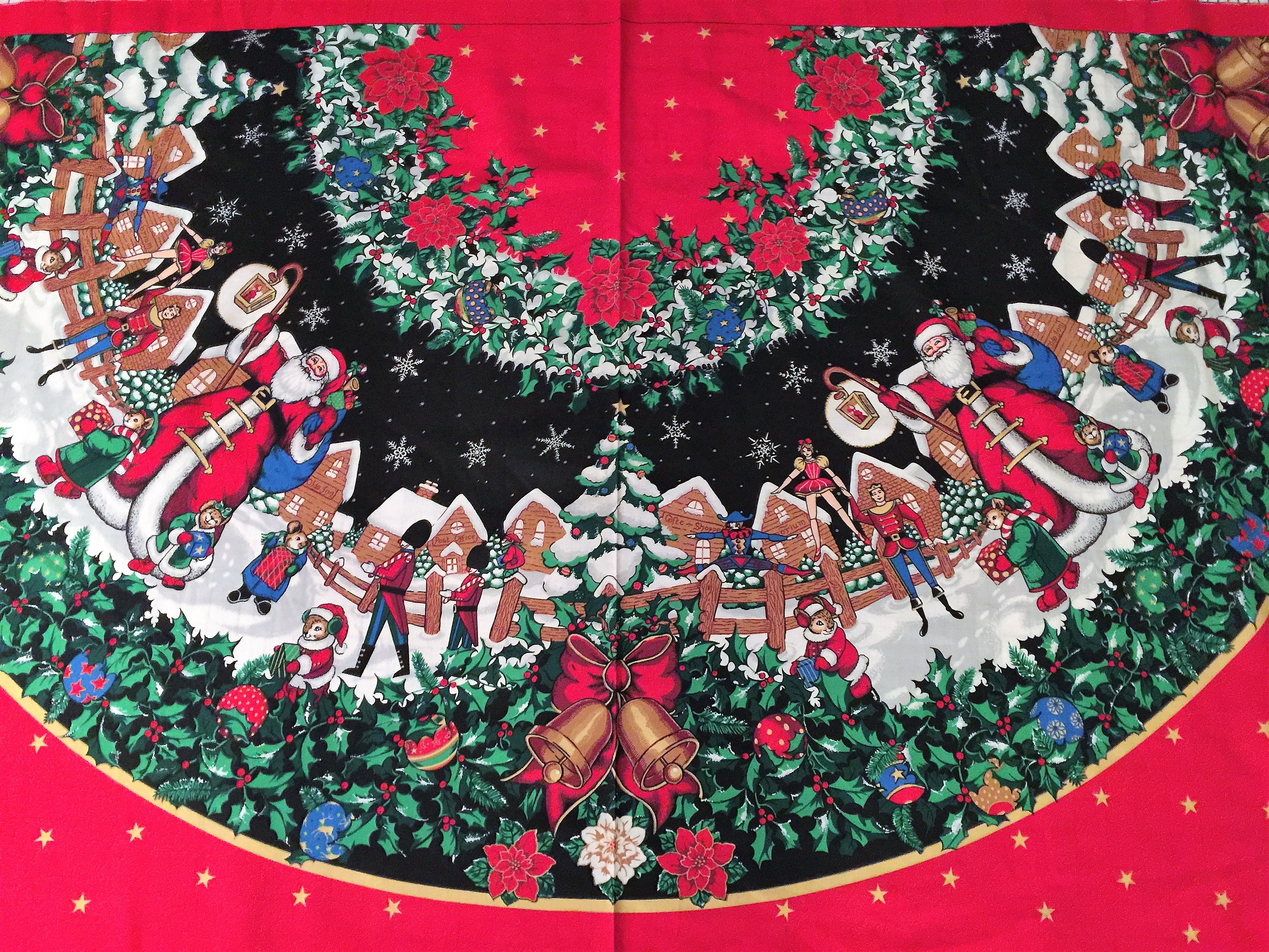 Vintage Christmas Tree Skirt Fabric Panel Victorian Santa Snow Etsy