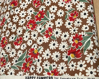 Moda Field of White and Red Daisy Flowers Cotton Fabric American Jane  Happy Camper Collection by Half Yard