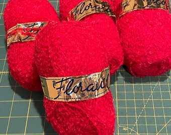 Vintage FLORALIES French Yarn Lot Wool Mohair Vinyon Boucle Fiber 4 Skeins Knit Crochet Poppy Color "Coquelicot" 50 gram 155 Yard