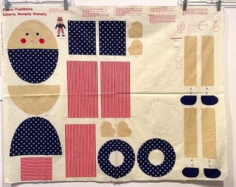 Vintage American Flag Liberty Humpty Dumpty Doll Patriotic Outfit Cut & Sew Panel diy Holiday Craft Decor by Fabric Traditions 1990