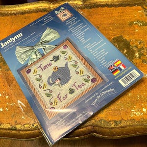 Vintage Time for Tea Counted Cross Stitch Kit Felt, Buttons Mixed Media Janlynn 2001 Charming Gift to diy