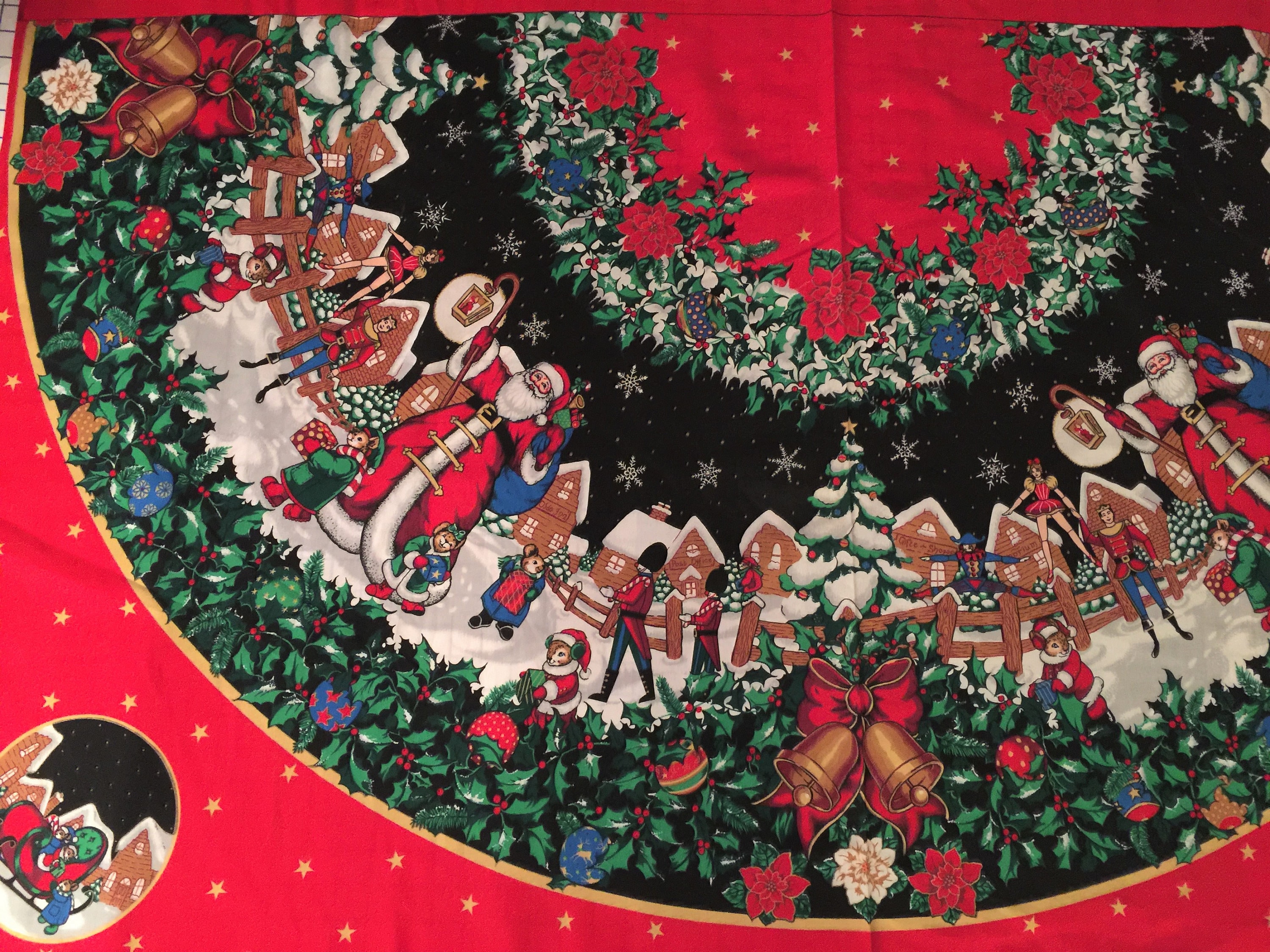 Vintage Christmas Tree Skirt Fabric Panel Victorian Santa Snow Etsy
