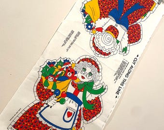 Vintage Mrs Claus Scandi Rare Cottagecore Tulip Dirndl & Toys  Pillow doll toy cut and sew Fabric Panel DIY Mod Christmas